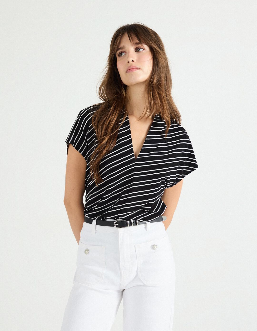Blusa com Riscas, Mulher, Preto