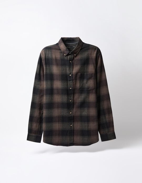 Comprar Online Camisa Flanela de Xadrez, Homem, Castanho Escuro