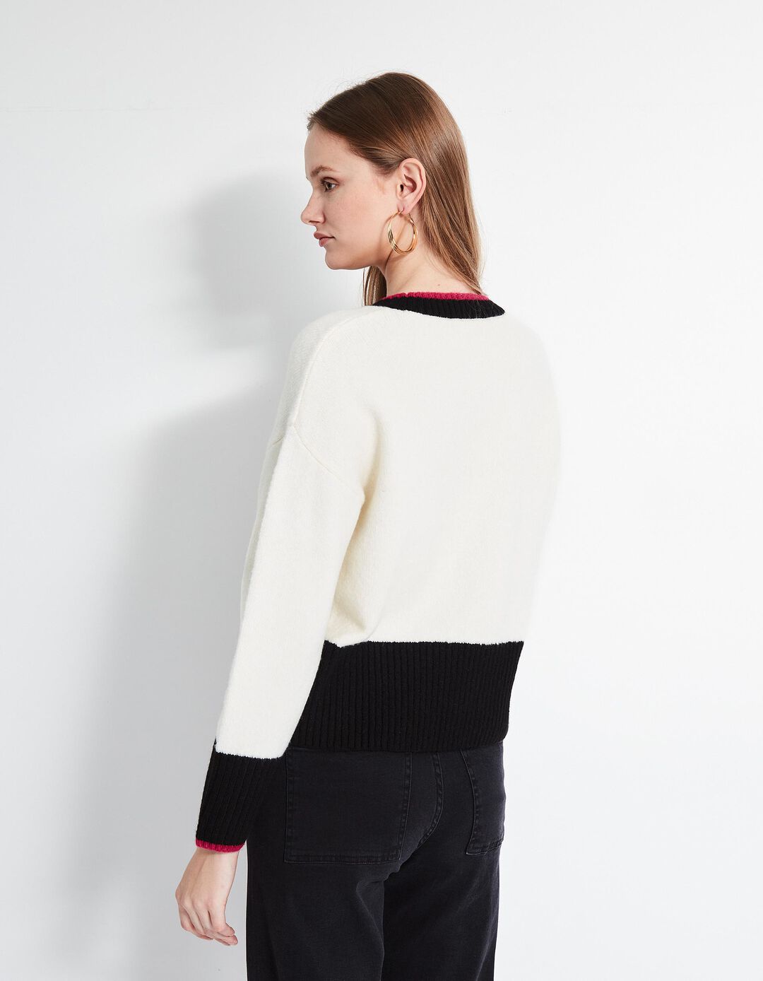 Camisola de Malha Blocos de Cor Mistura de Lã, Mulher, Bege Claro 