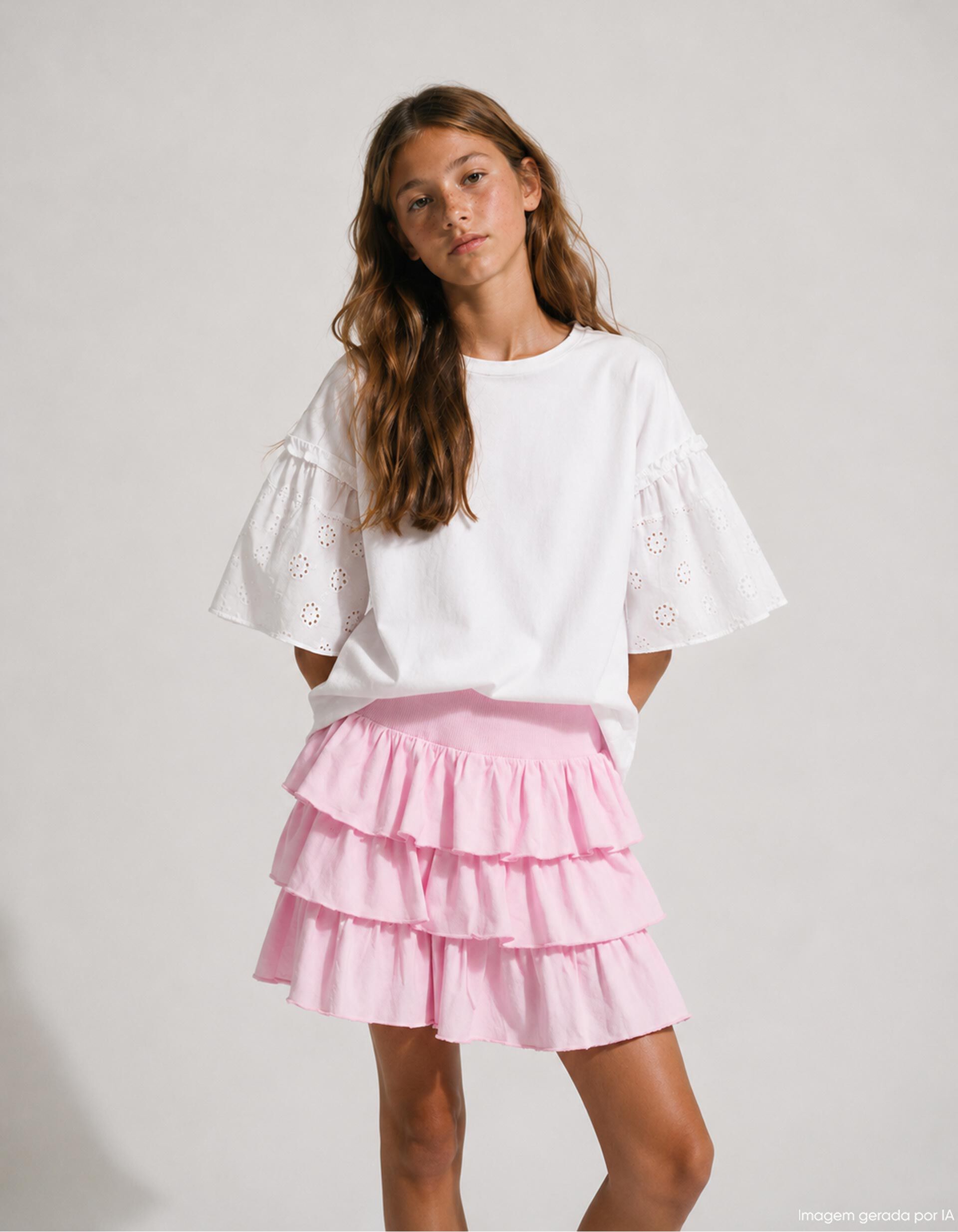 T-shirt Boxy, Menina, Branco