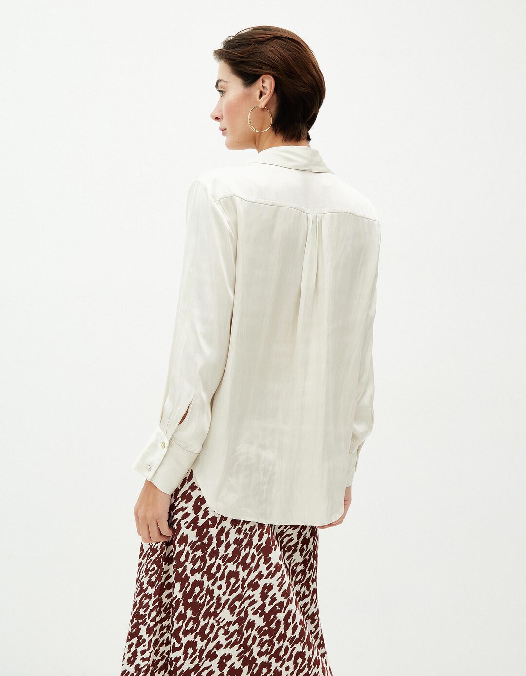 Camisa Acetinado, Mulher, Bege Claro