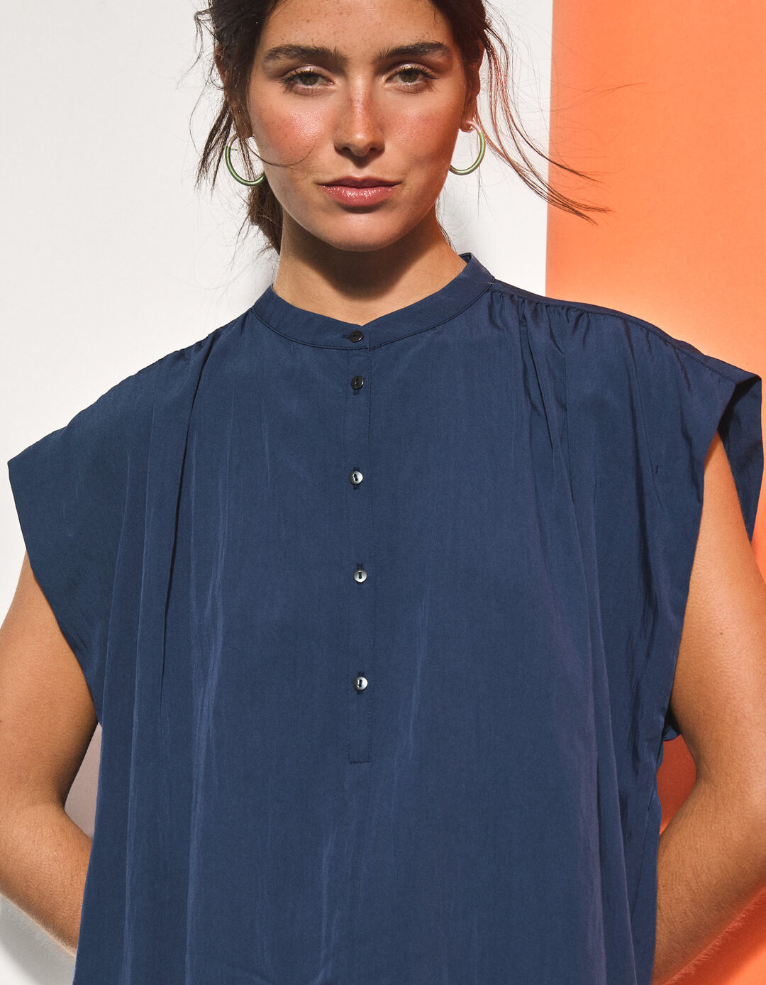 Blusa com Liocel, Mulher, Azul Escuro