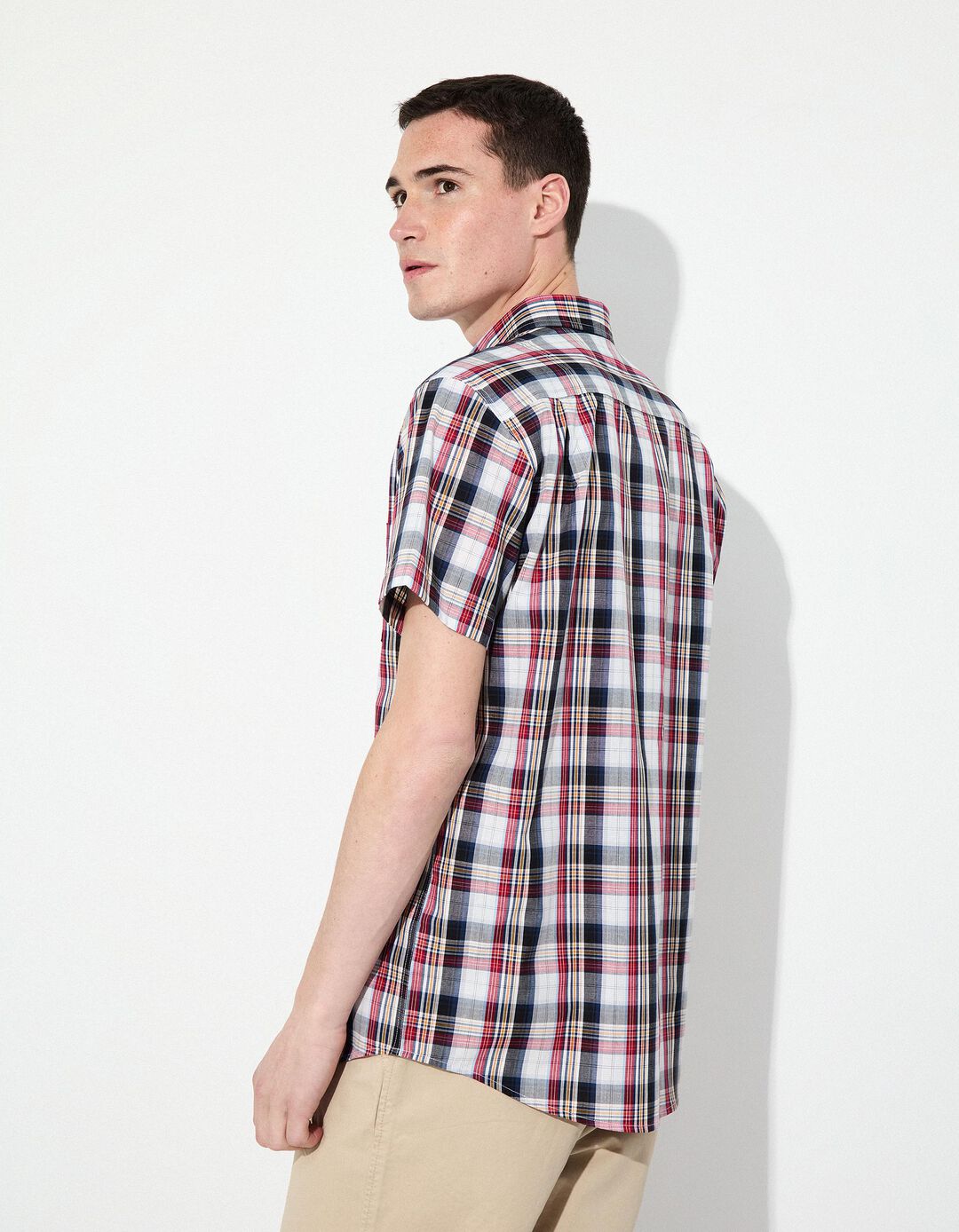 Camisa de Manga Curta, Homem, Xadrez Multicor