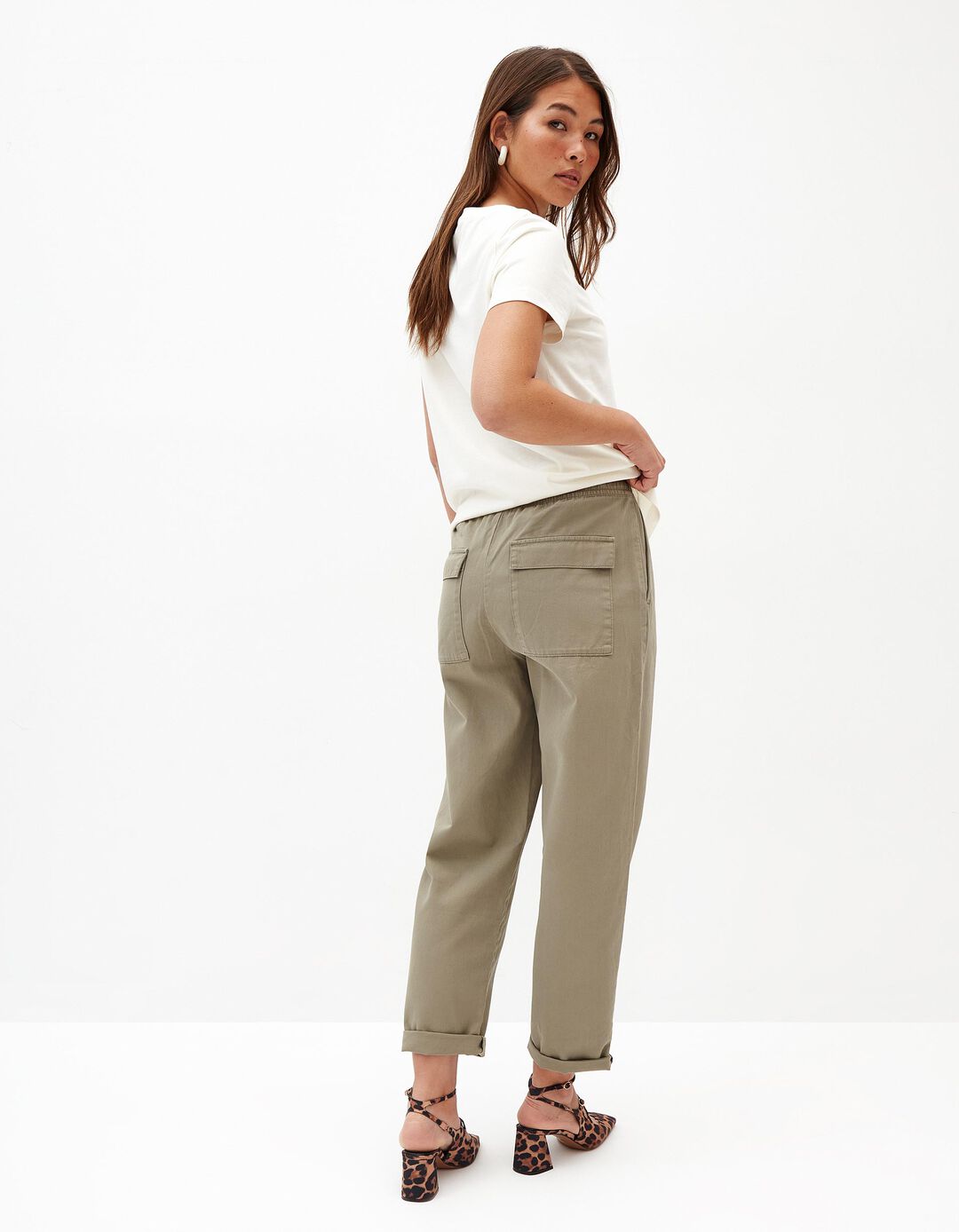 Calças com Cintura Jogger, Mulher, Verde Escuro