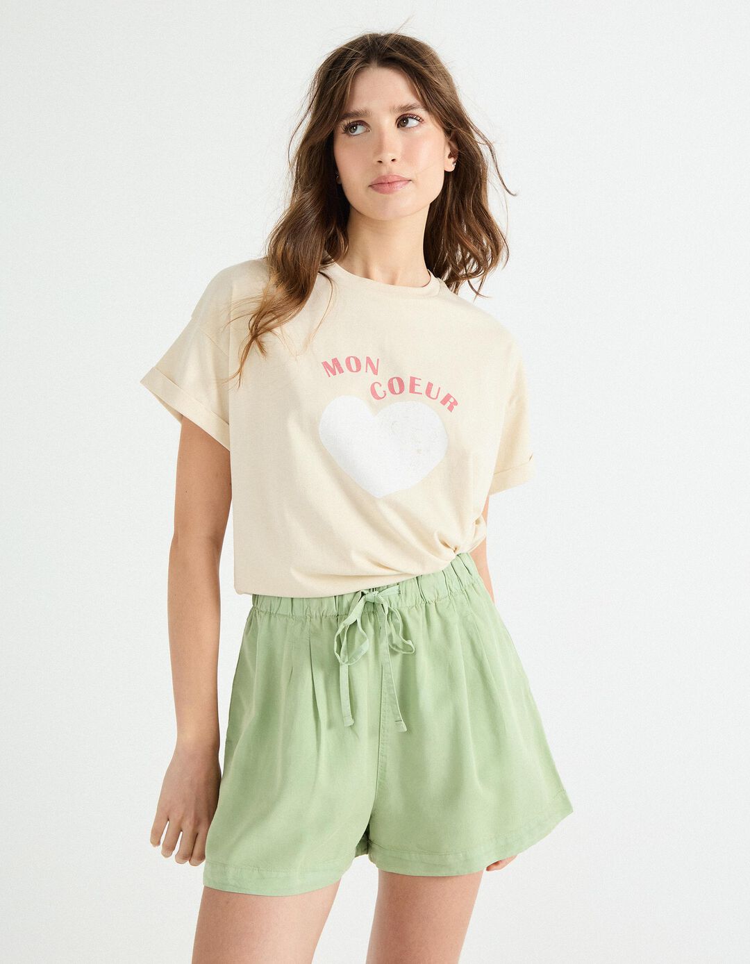 T-shirt Print, Mulher, Bege Claro