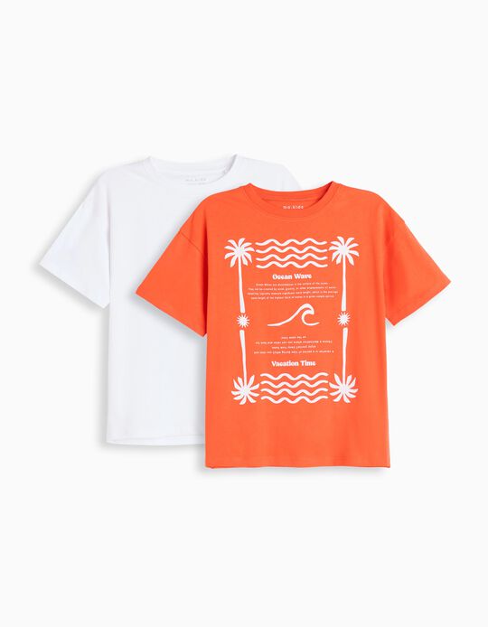 Comprar Online Pack 2 T-shirts, Menino, Laranja e Branco