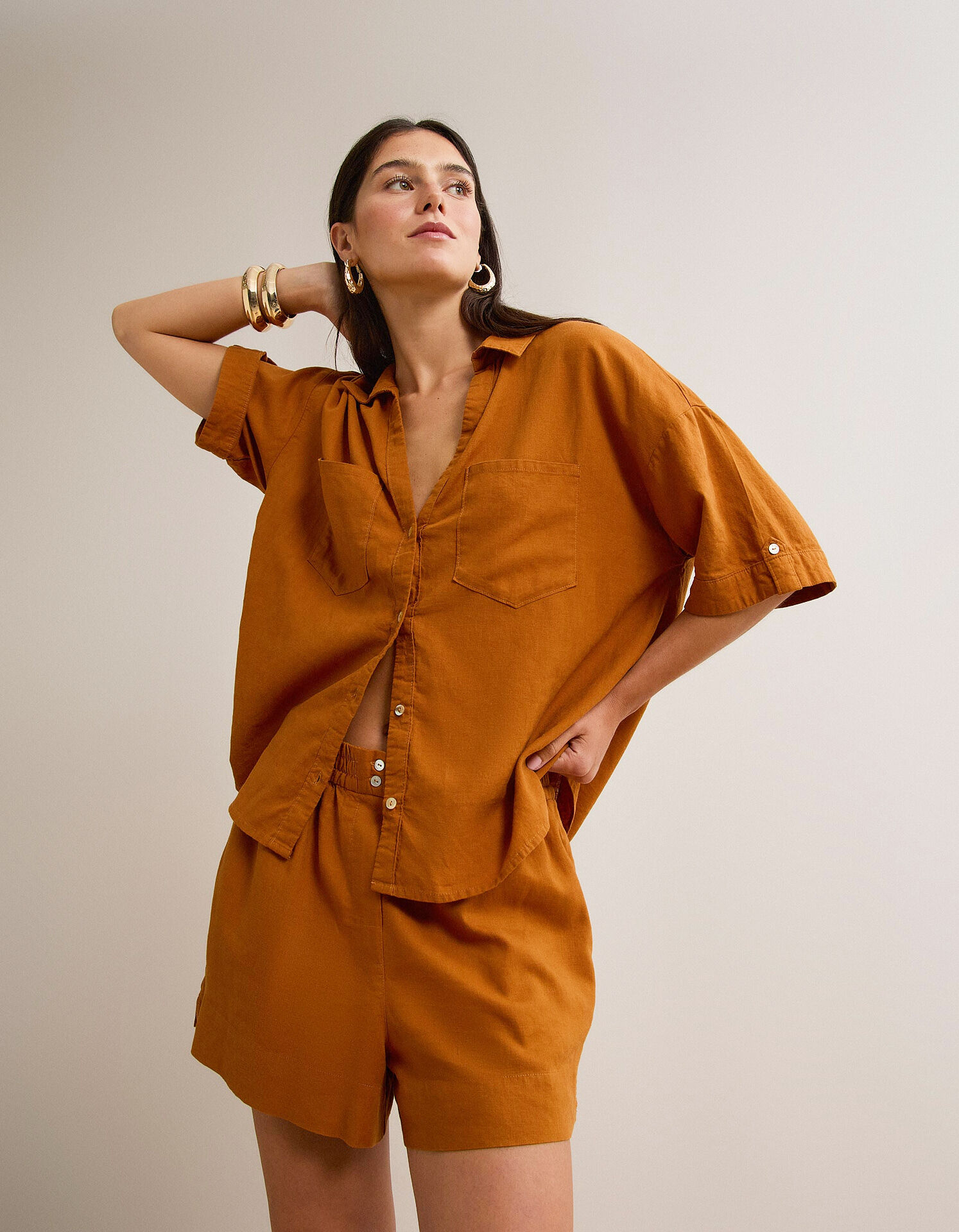 Comprar Online Blusa com linho, Mulher, Castanho Claro 