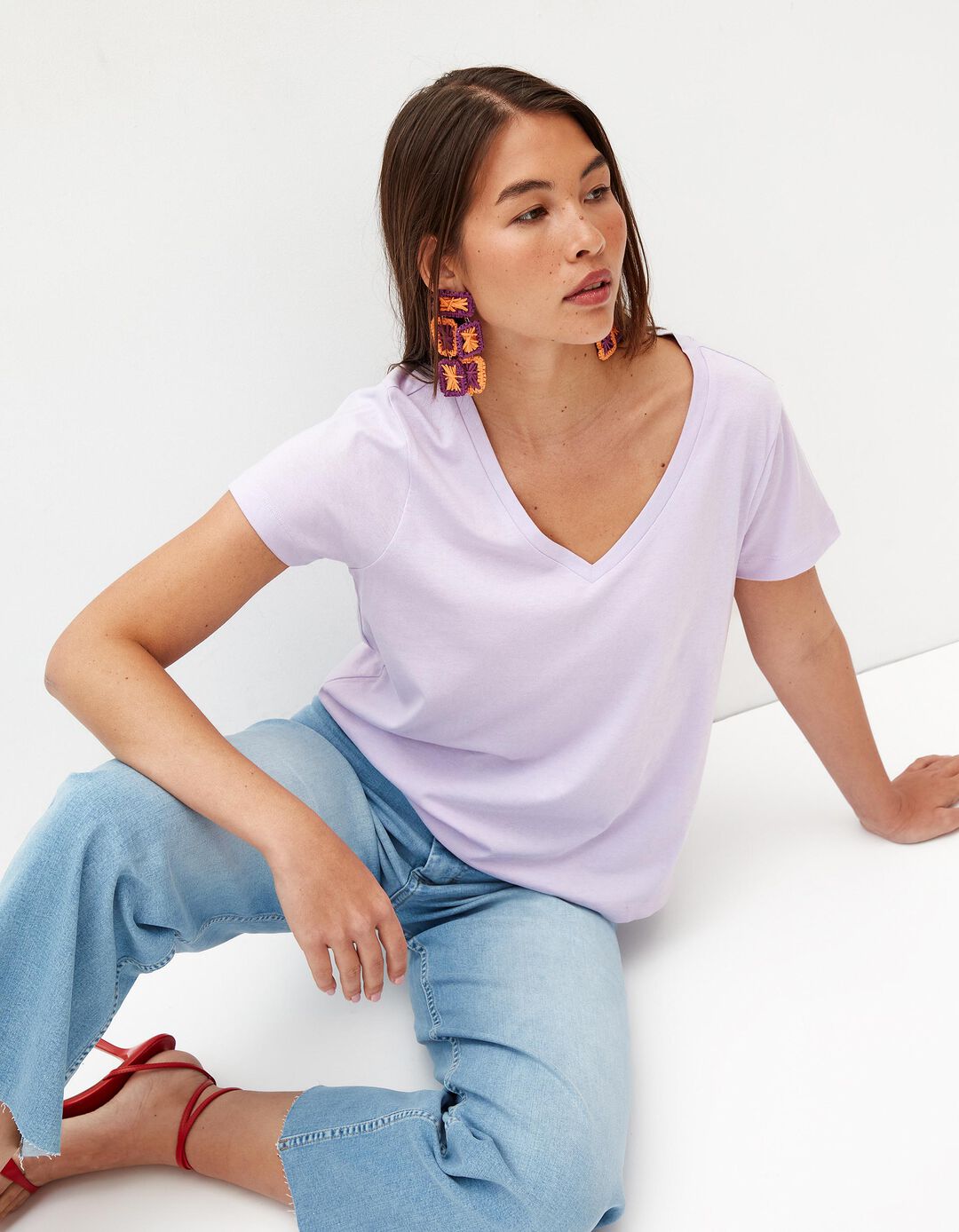 T-shirt Decote em V, Mulher, Roxo