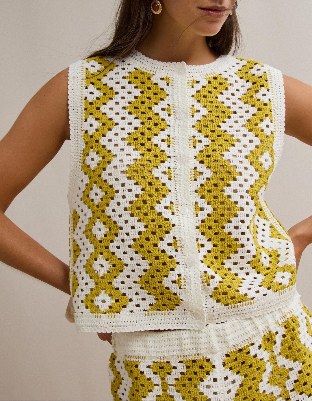 Colete Crochet, Mulher, Amarelo