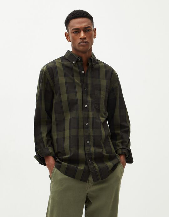 Comprar Online Camisa de Manga Comprida Xadez, Homem, Verde Escuro