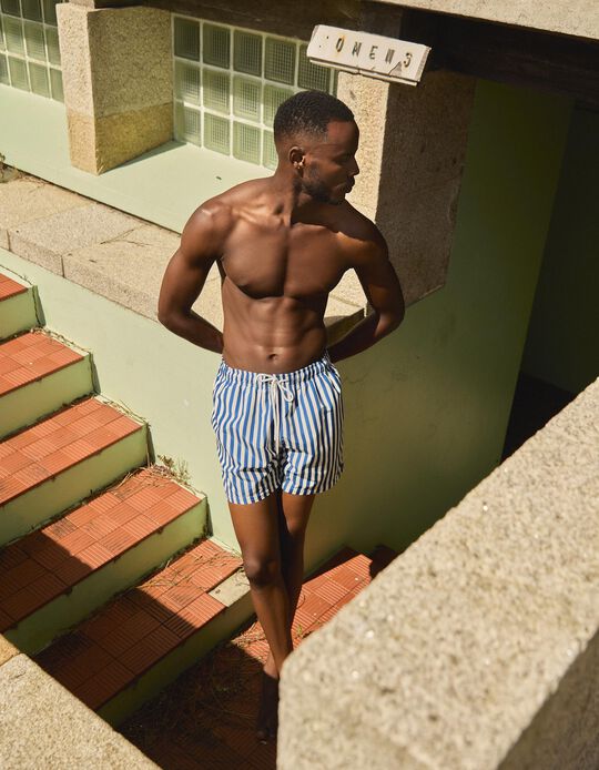 Comprar Online Calções de Banho com Riscas, Homem, Azul