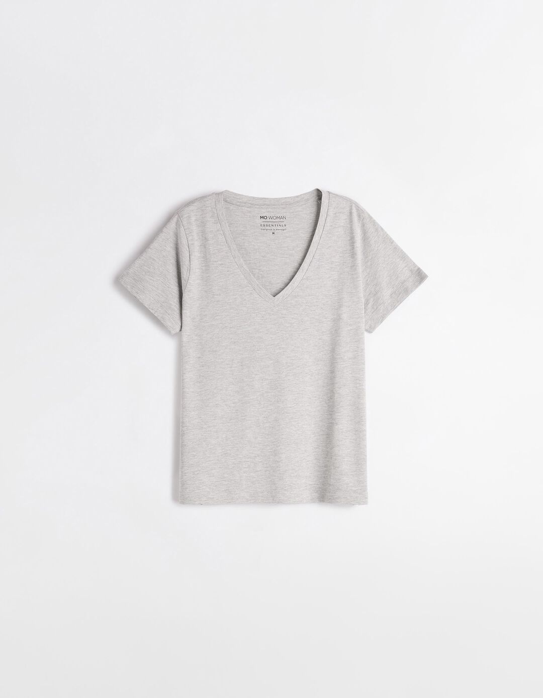 T-shirt Decote em V, Mulher, Cinzento Claro