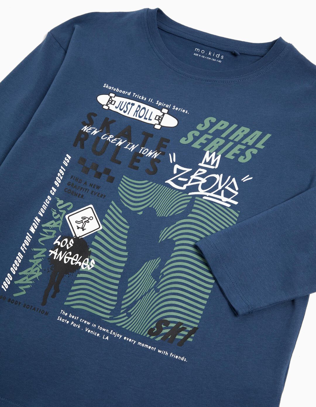 T-shirt de Manga Comprida Estampado, Menino, Azul