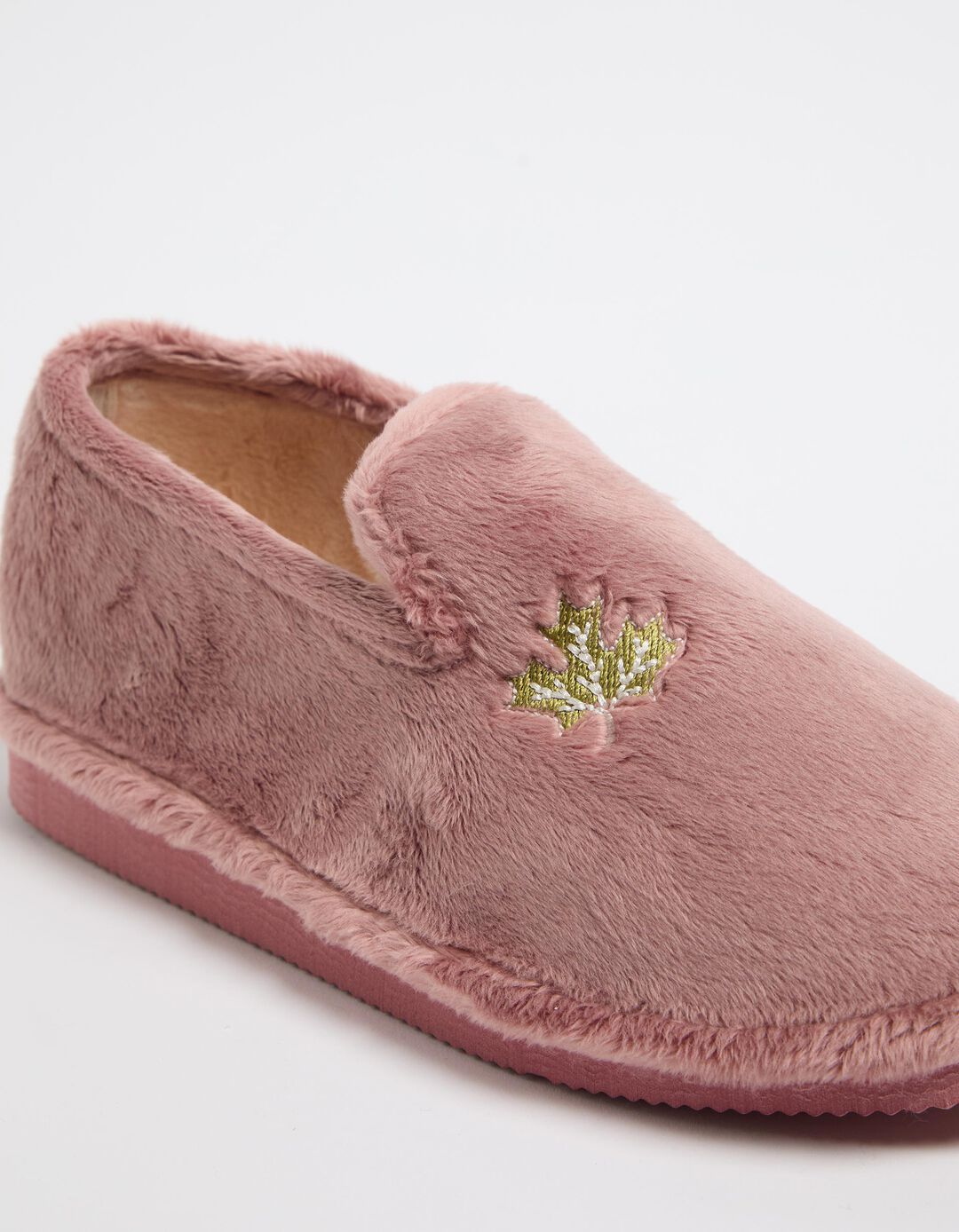 Pantufas Pelo Sintético Bordado, Mulher, Rosa