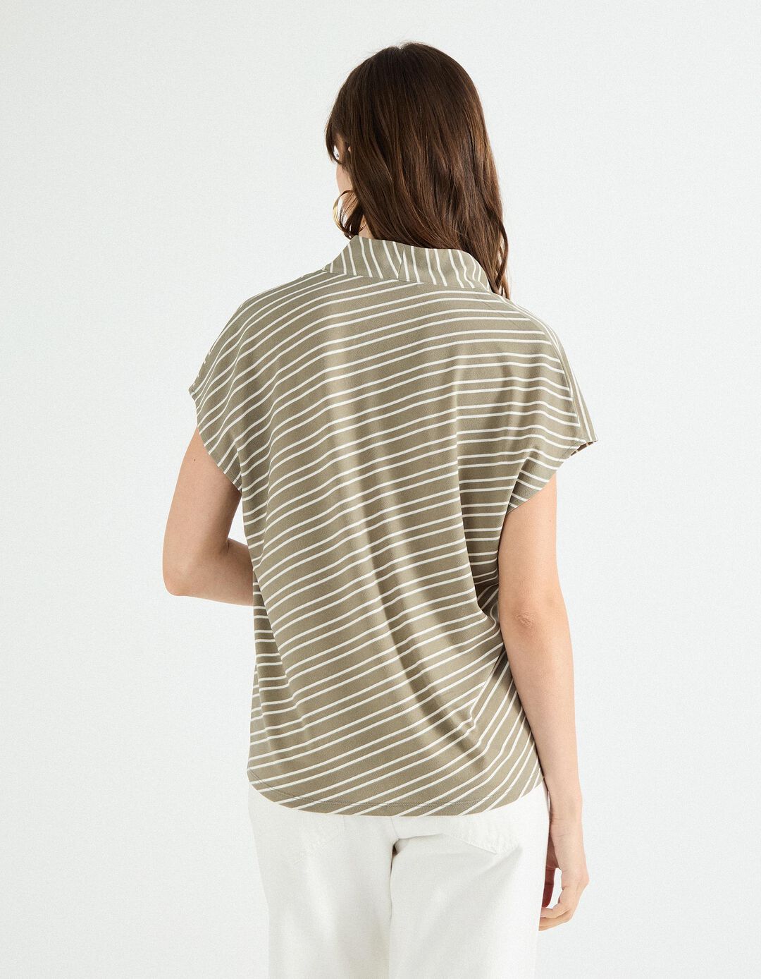 Blusa com Riscas, Mulher, Verde Escuro