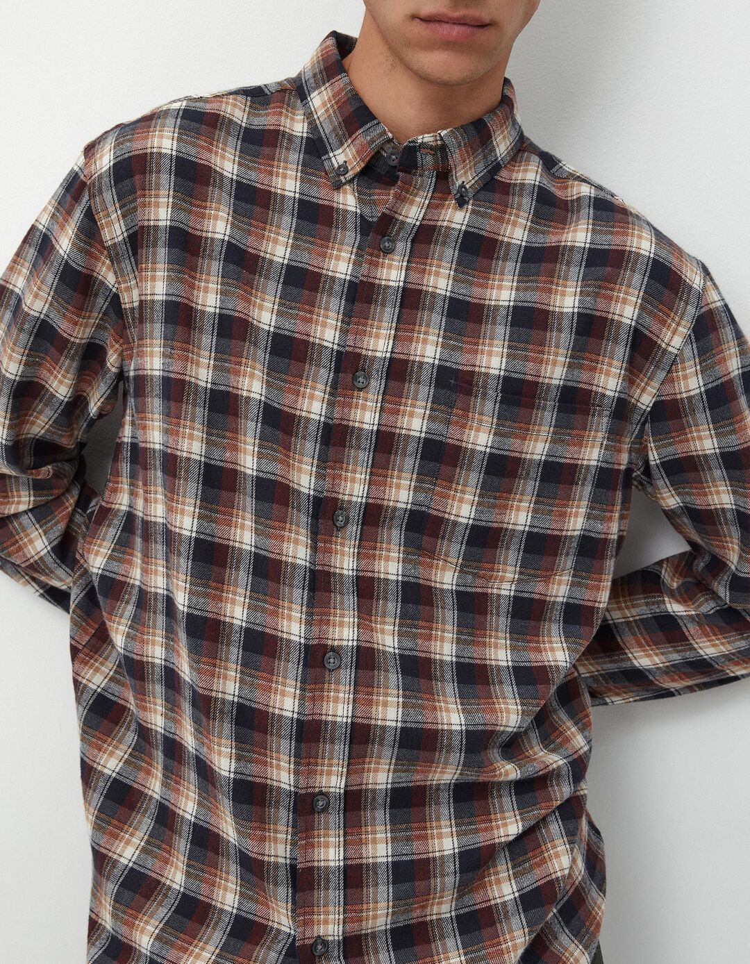 Camisa de Manga Comprida Xadrez Flanela, Homem, Bege Escuro