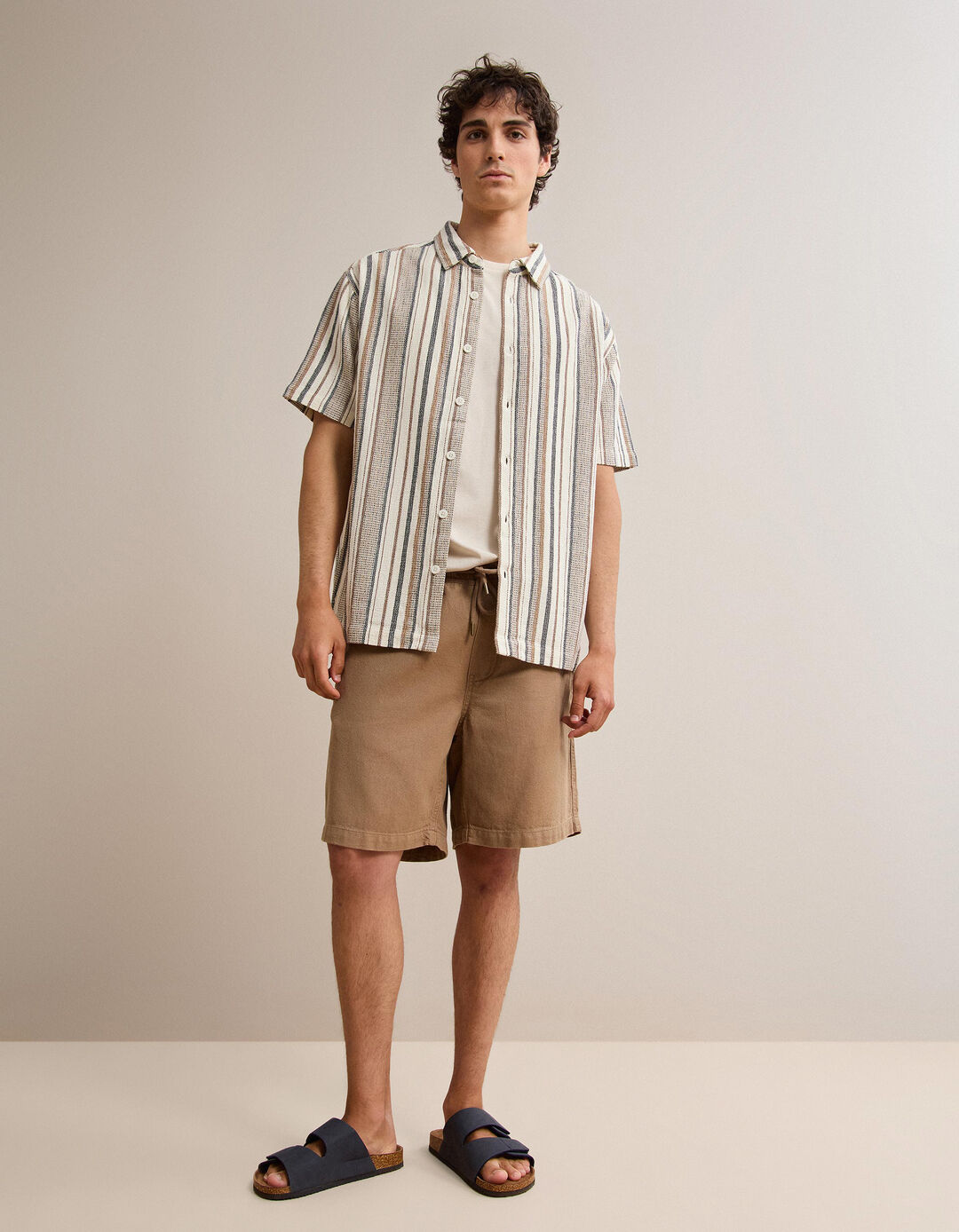 Camisa Riscas, Homem, Bege