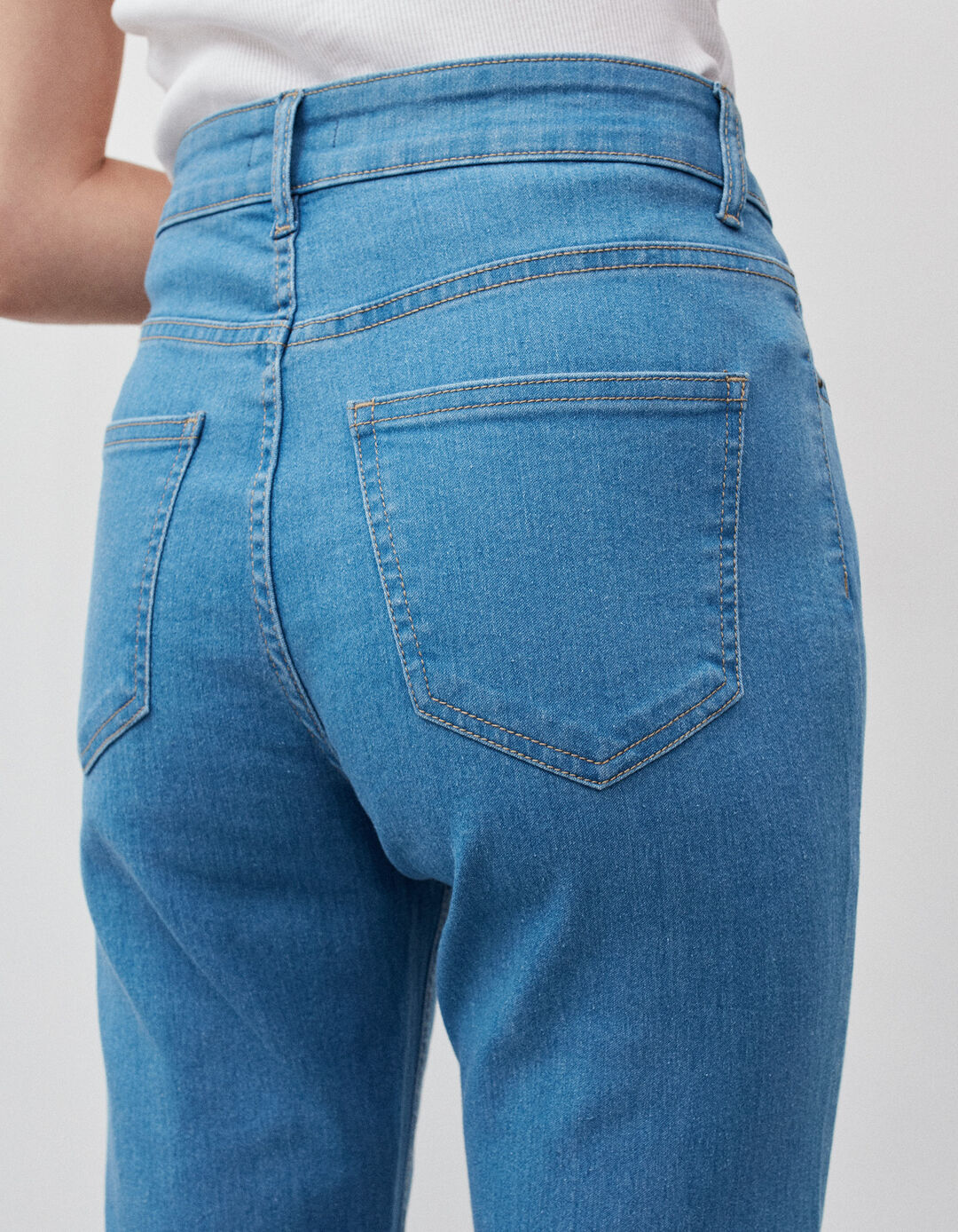 Calças de Ganga 'Slim Straight', Mulher, Azul Claro