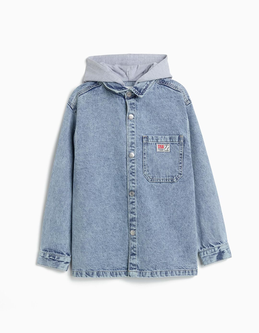 Sobrecamisa de Ganga com Capuz, Menino, Azul Claro