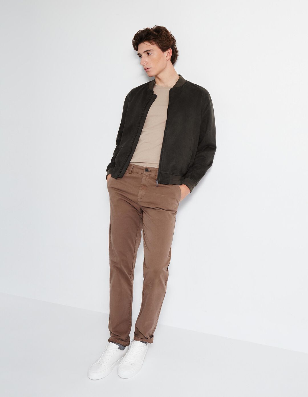 Calças Chino Slim, Homem, Castanho