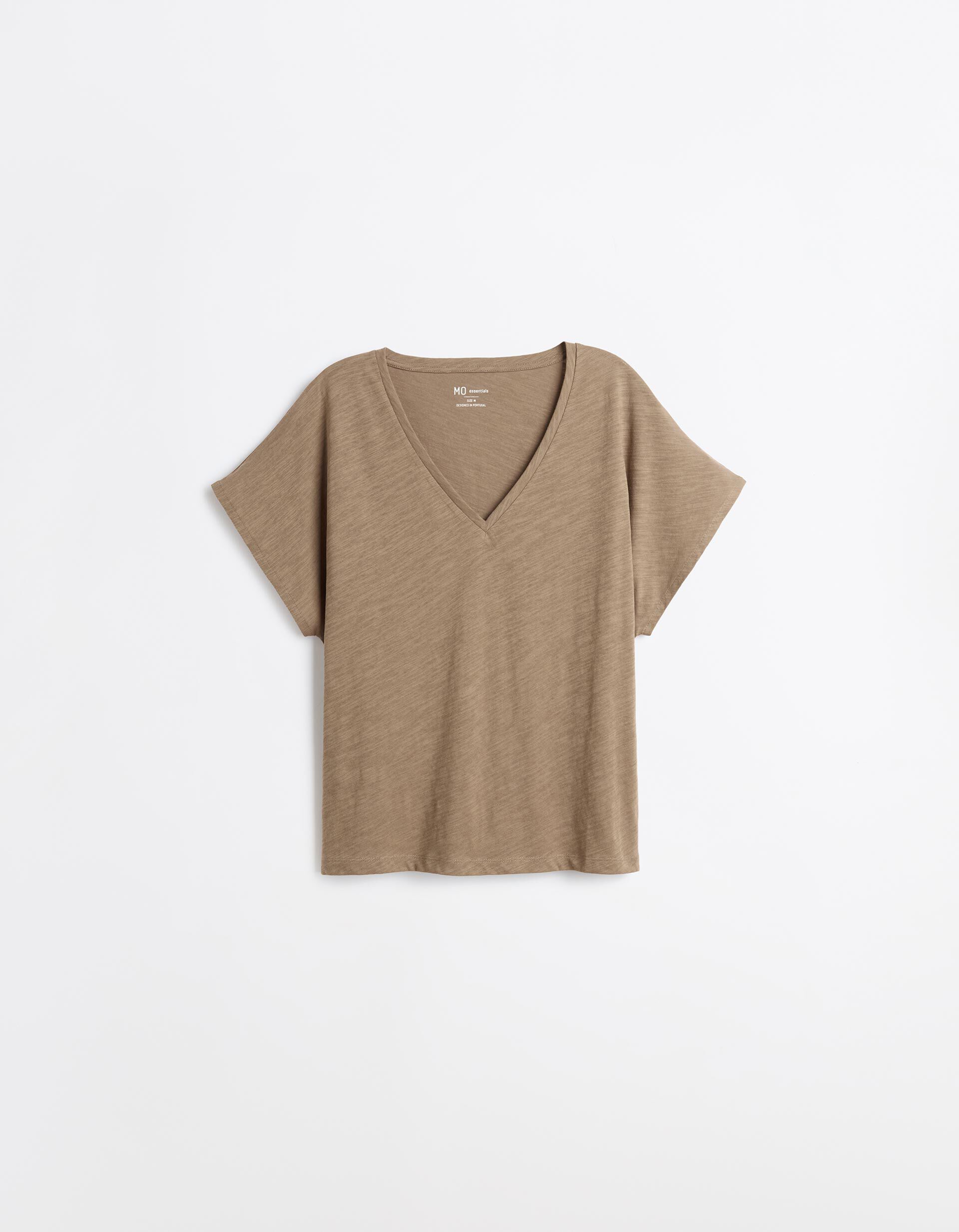 Comprar Online T-shirt Decote em V, Mulher, Bege Escuro