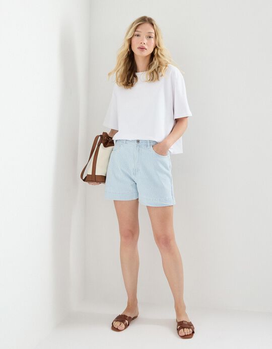 Comprar Online Calções de Riscas, Mulher, Azul