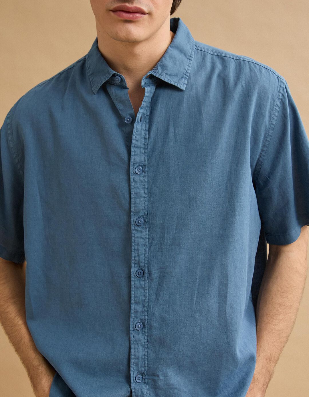 Camisa com Linho, Homem, Azul