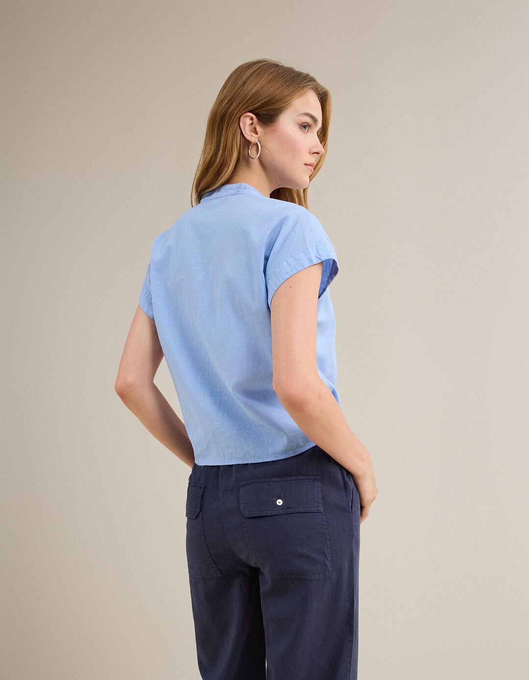 Blusa Com Linho, Mulher, Azul