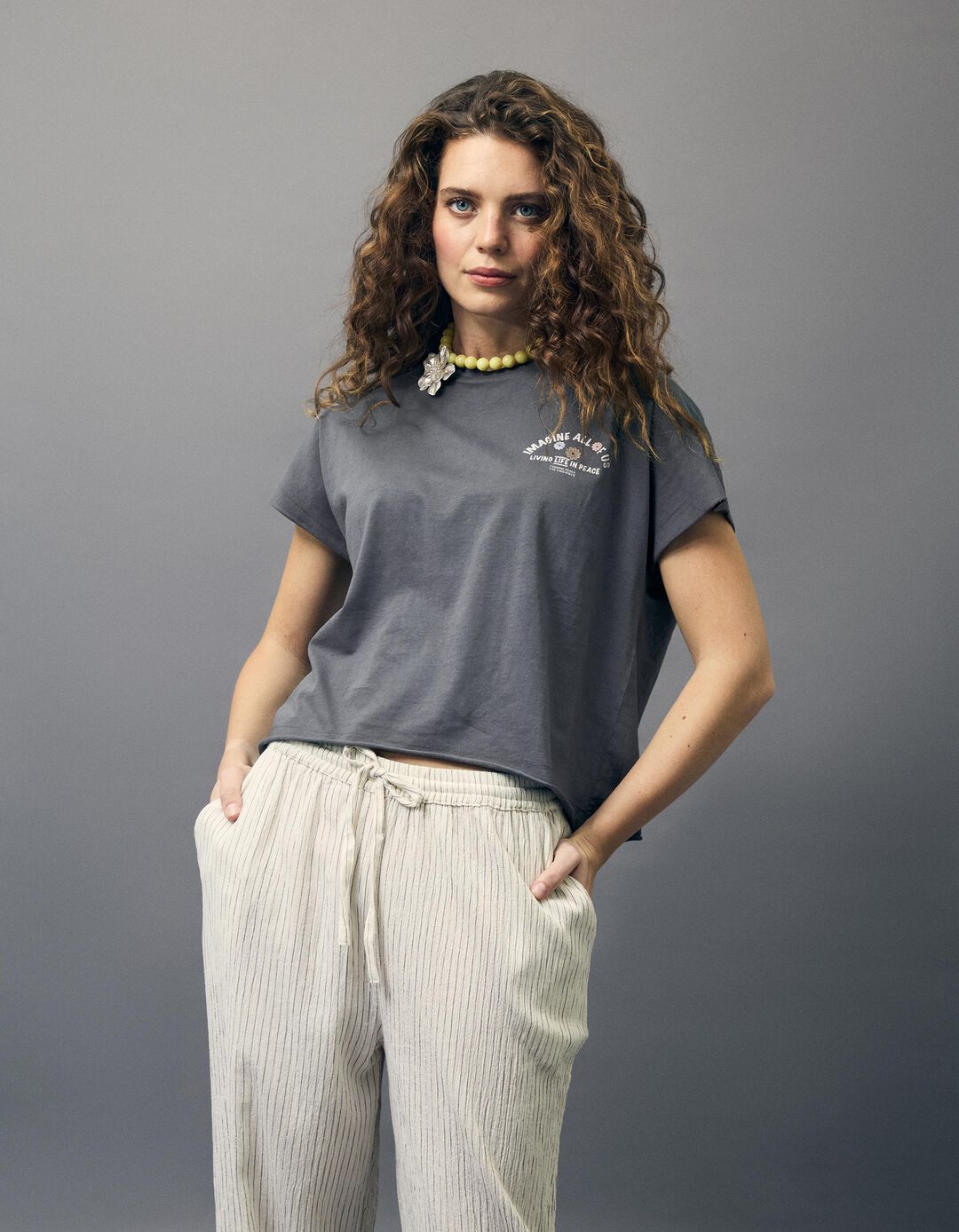 T-shirt 'Peace Language', Mulher, Cinzento Escuro