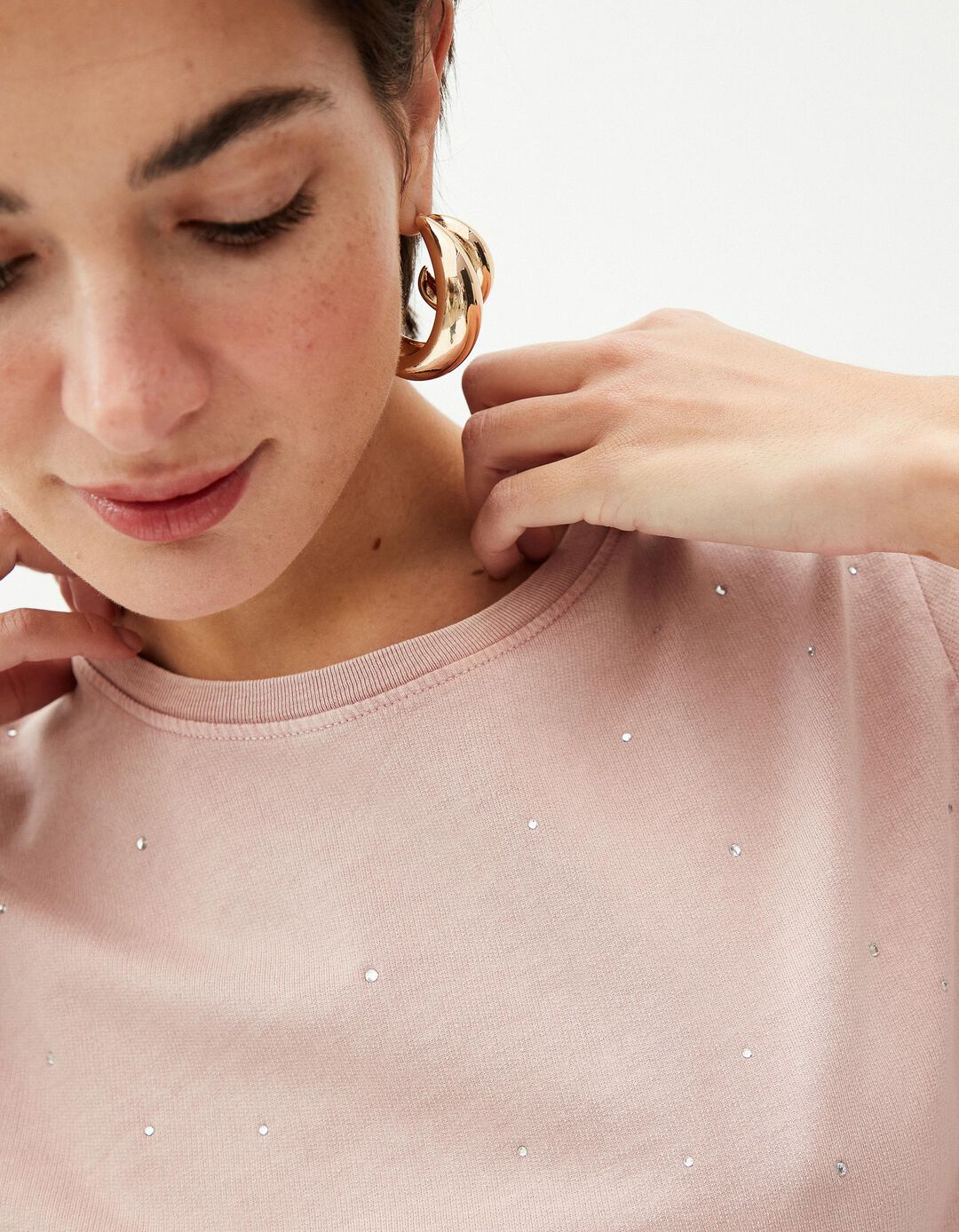 T-shirt com Brilhantes, Mulher, Rosa