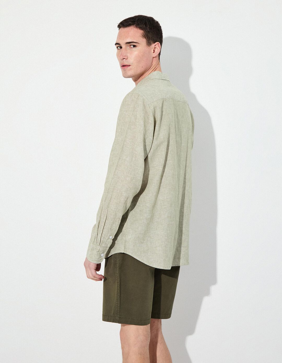 Camisa com Linho, Homem, Verde Escuro