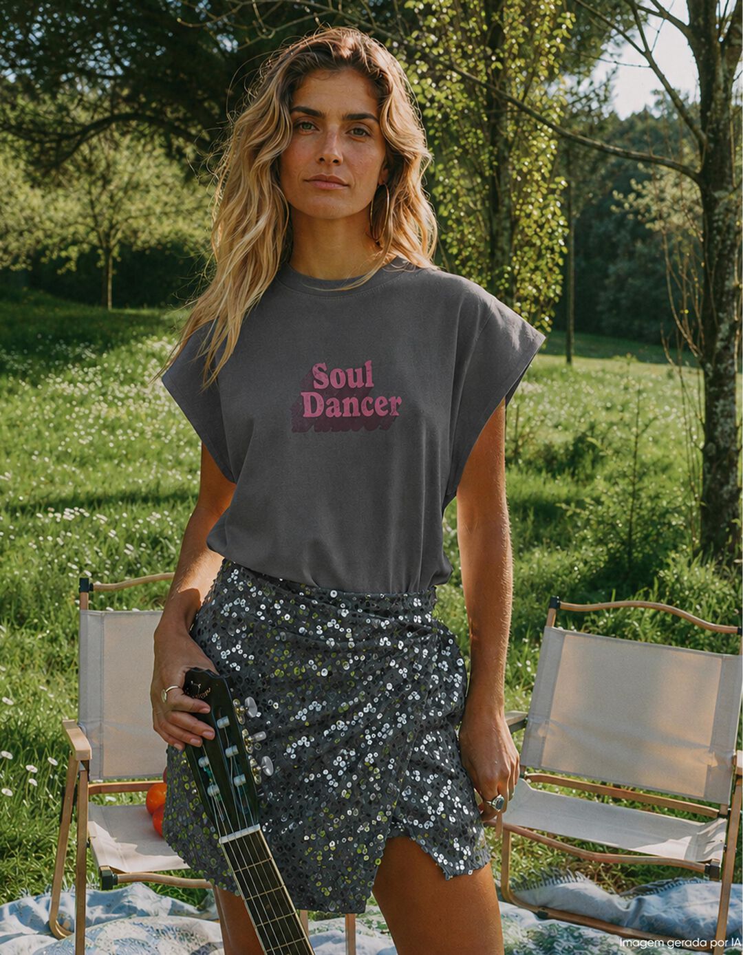 T-shirt Estampada, Mulher, Cinzento 