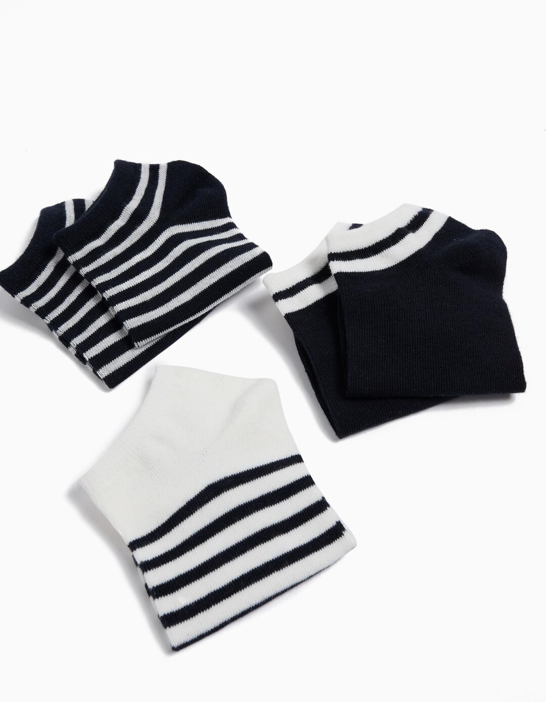 Pack 5 Pares de Meias Riscas Tornozelo, Menino, Azul Escuro 