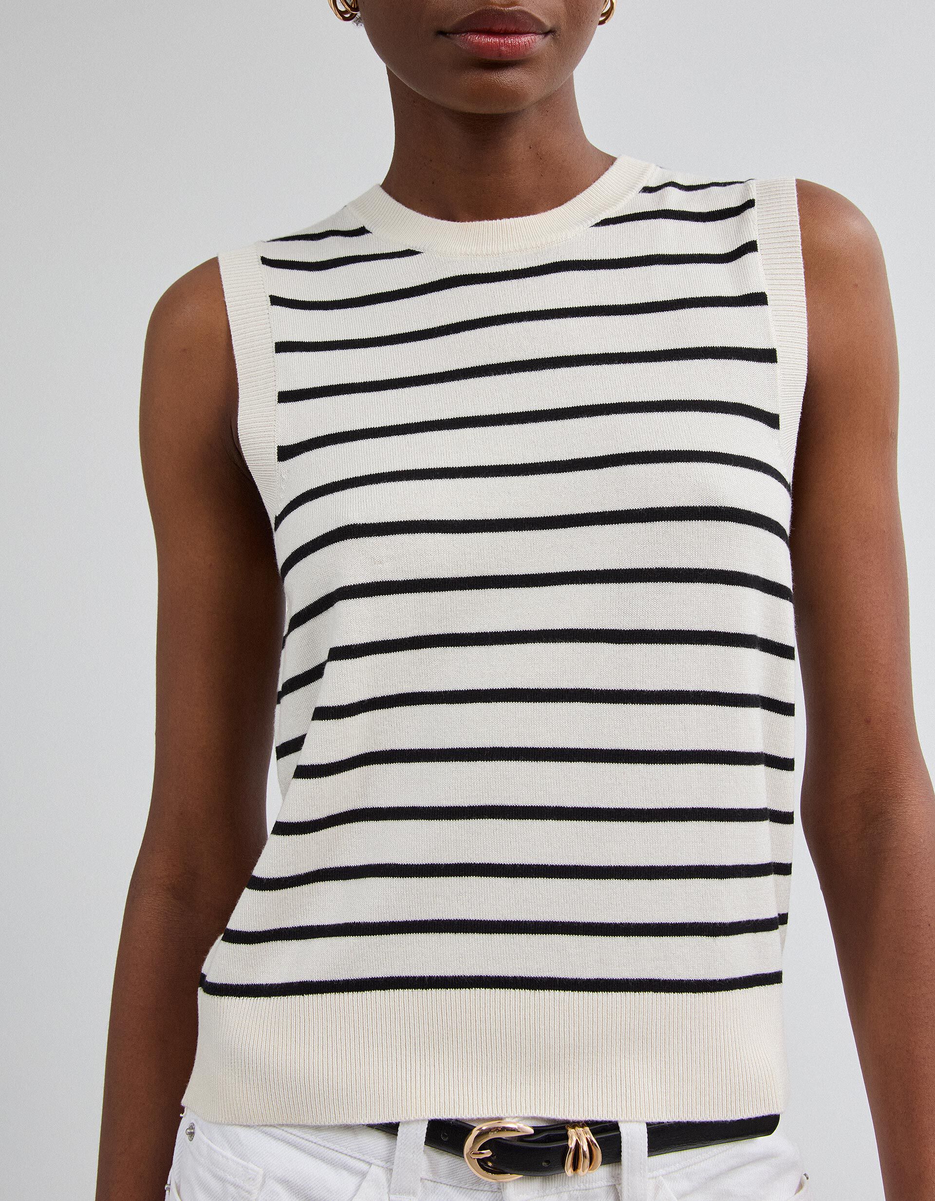 Comprar Online Colete Tricotado &Agrave;s Riscas, Mulher, Cru