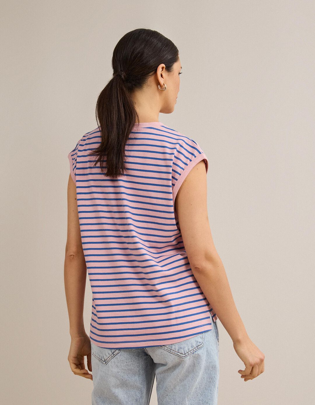 T-shirt &Agrave;s Riscas, Mulher, Rosa
