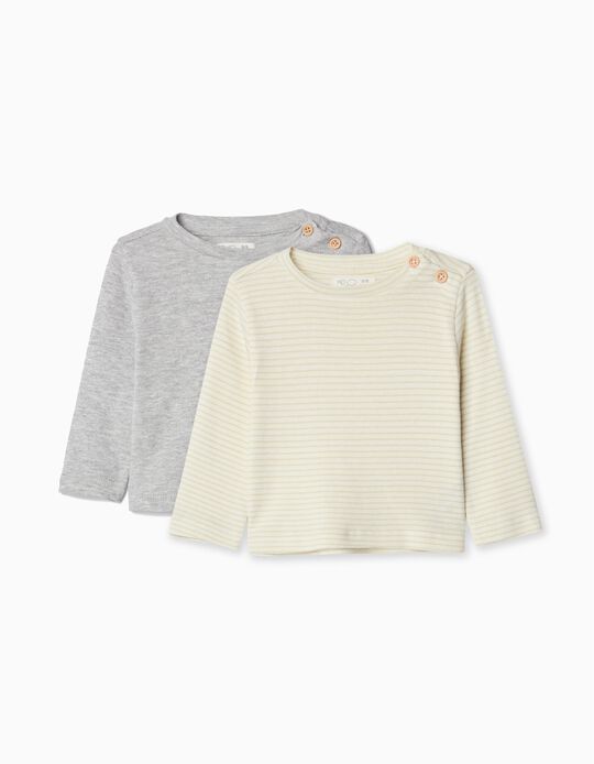 Comprar Online Pack 2 T-shirts de Manga Comprida, Recém-nascido, Verde Claro/Cinzento Claro