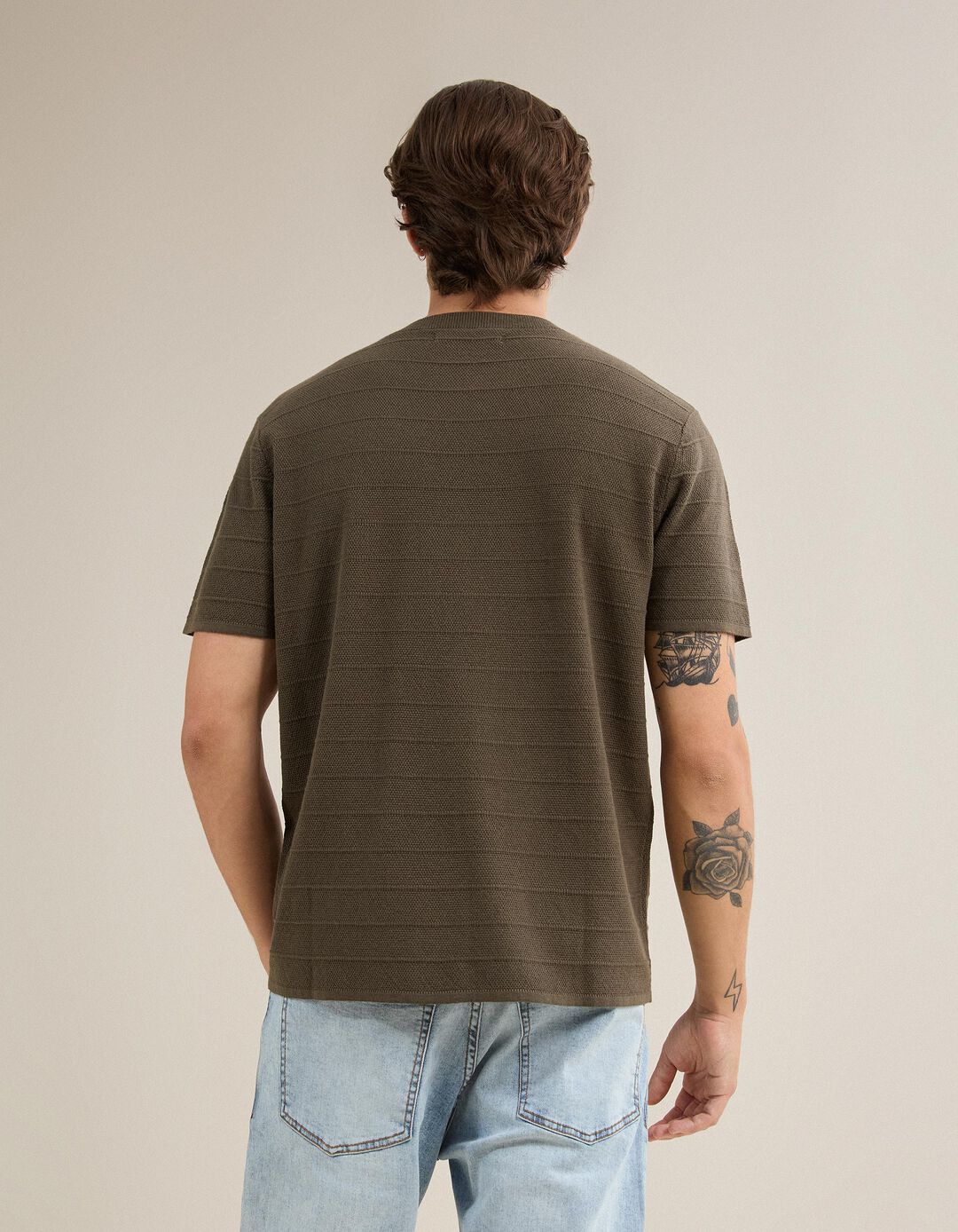 T-shirt Em Malha Tricotada, Homem, Verde Escuro