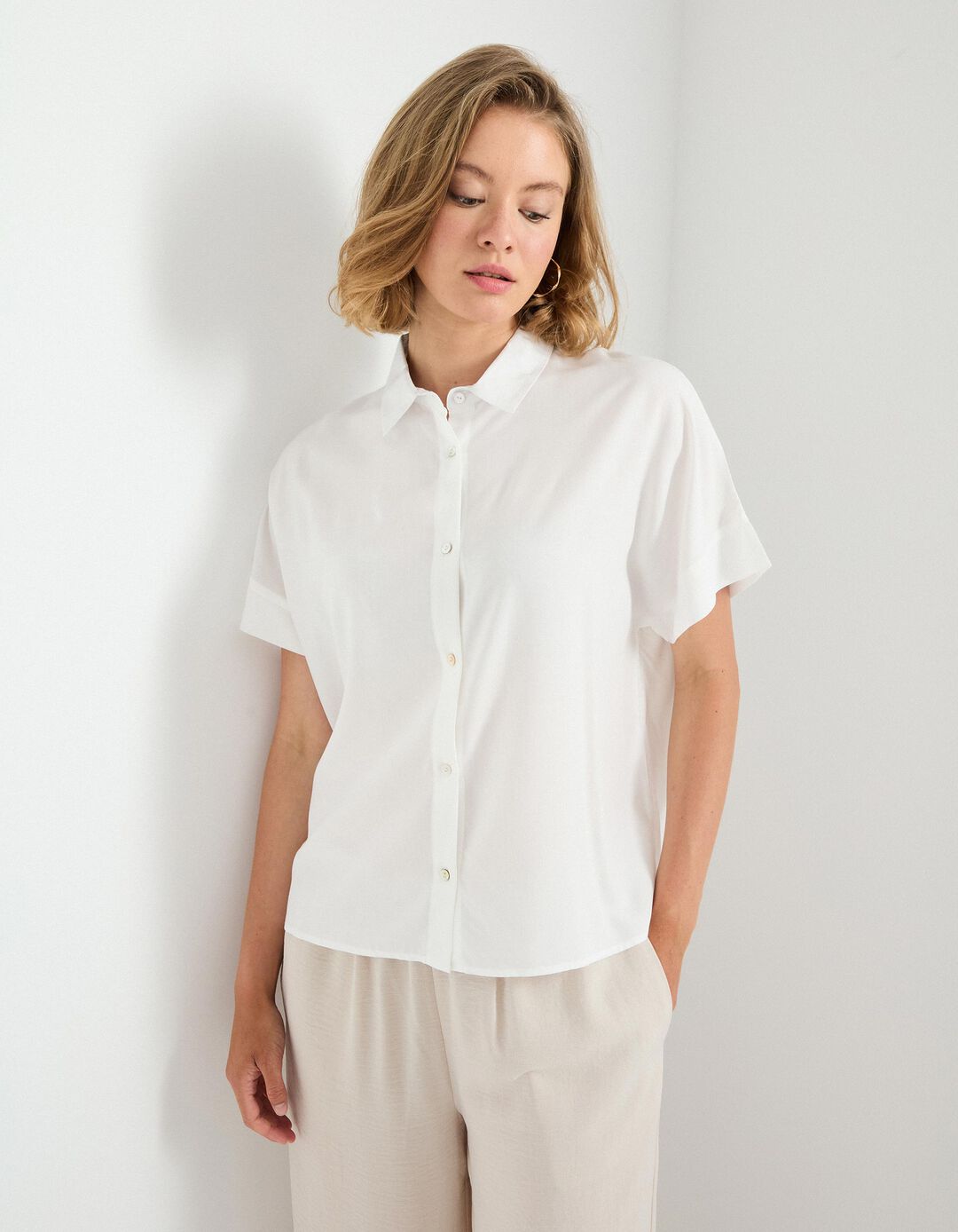 Camisa Viscose, Mulher, Bege Claro