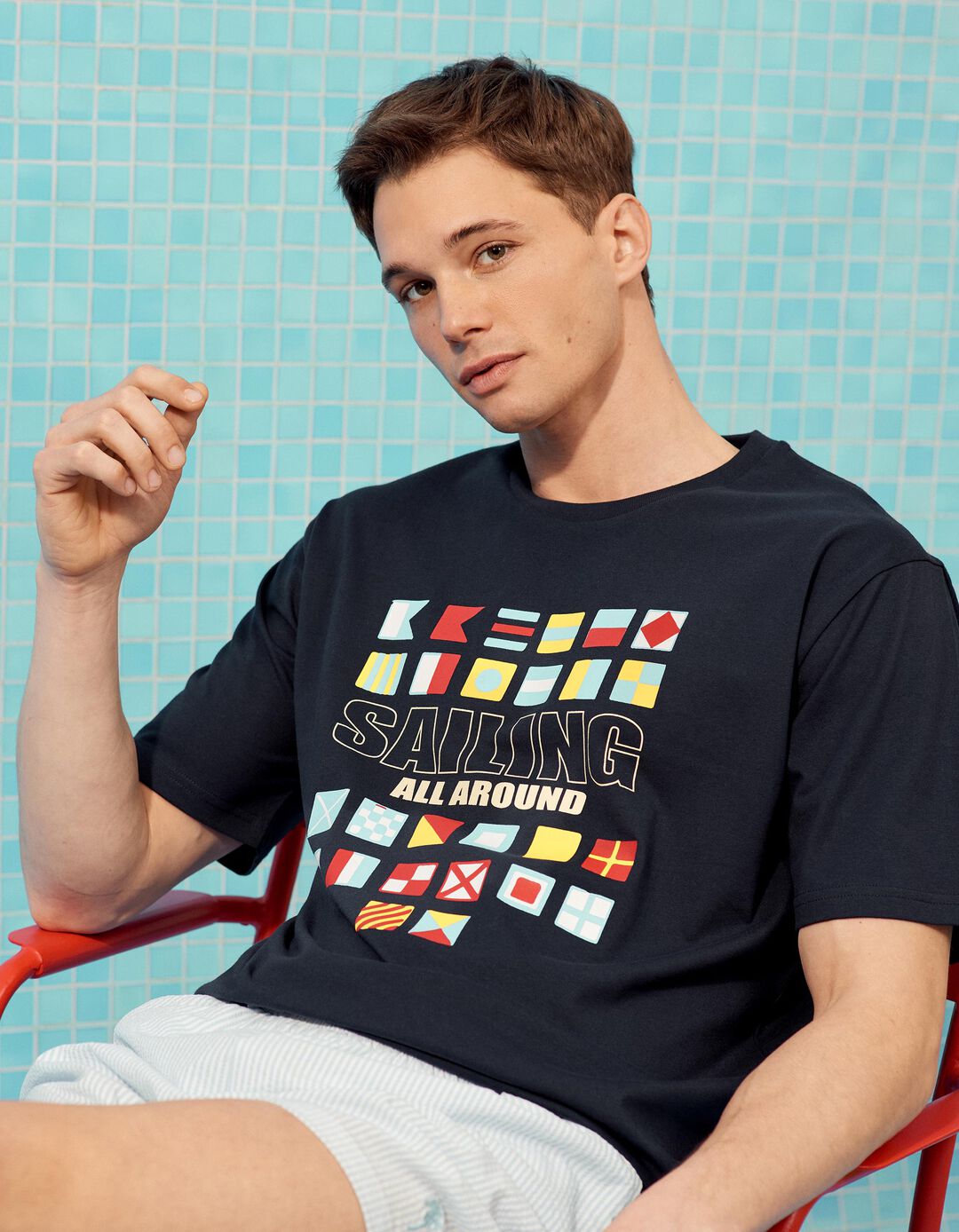 T-shirt Estampada, Homem, Azul Escuro