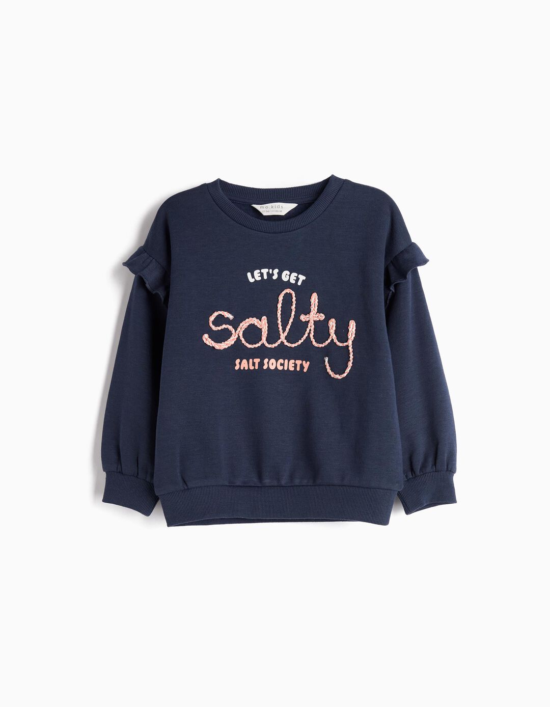 Sweatshirt com Folhos, Menina, Azul Escuro