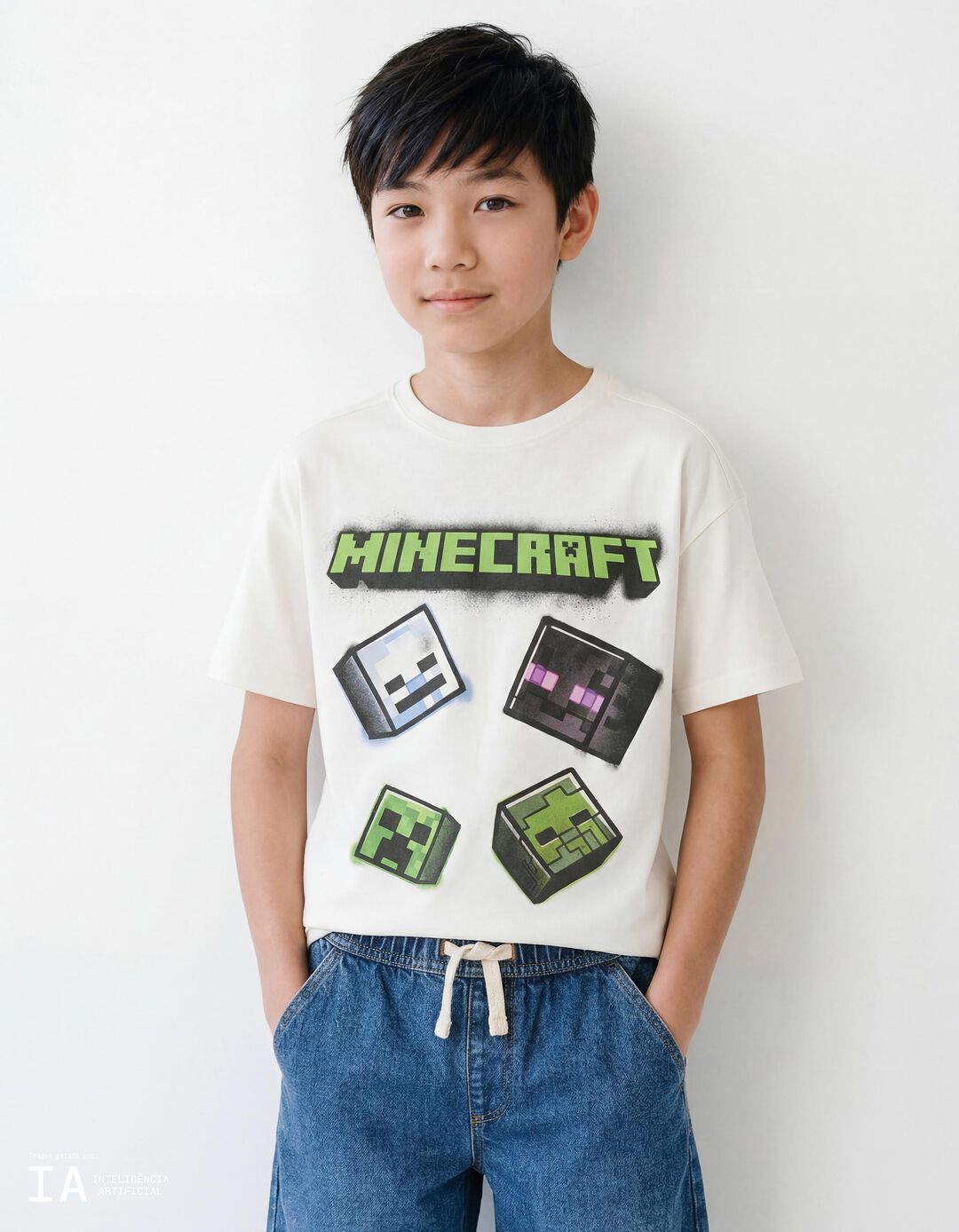 T-shirt Manga Curta 'Minecraft', Menino, Branco