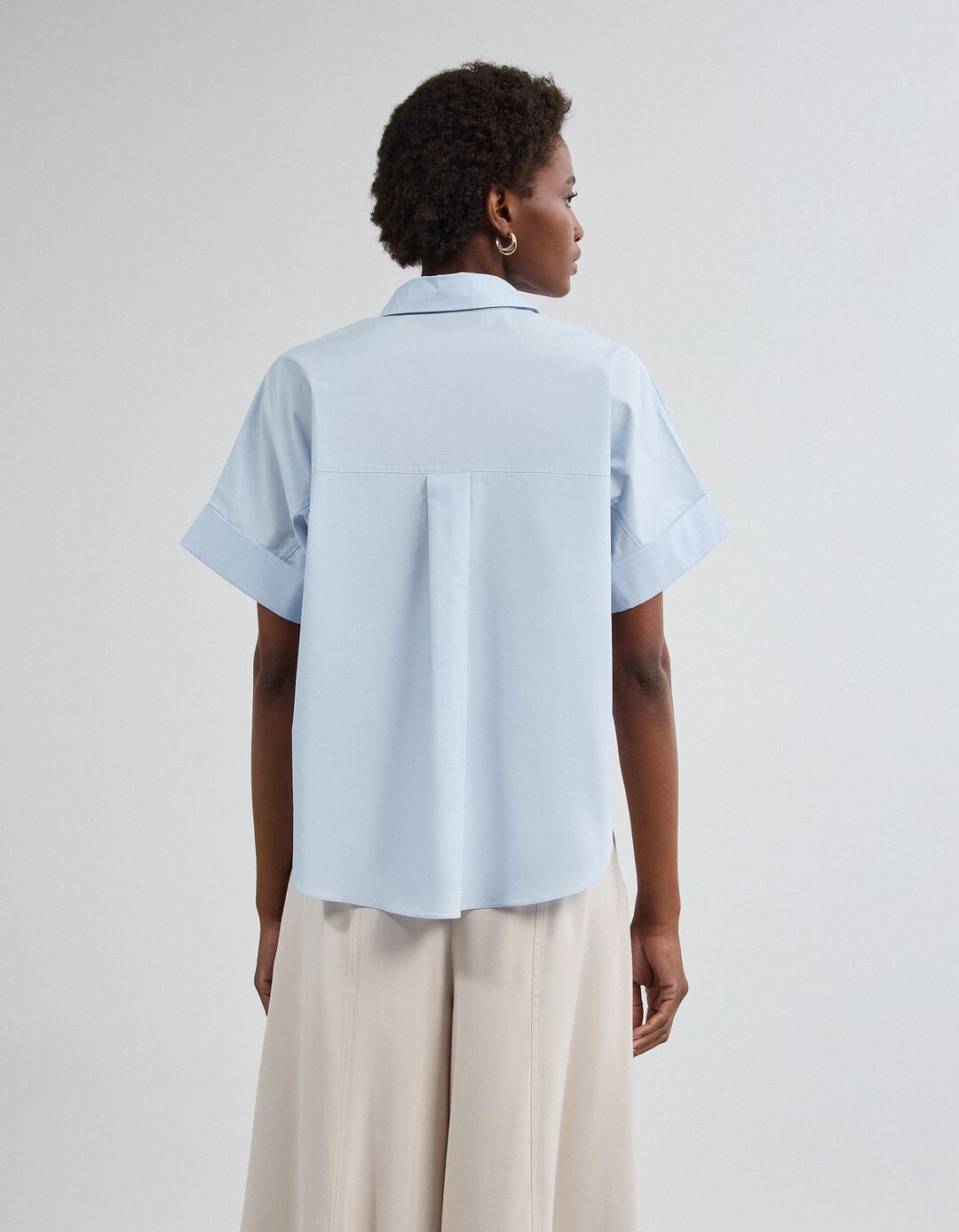 Camisa De Popelina, Mulher, Azul Claro