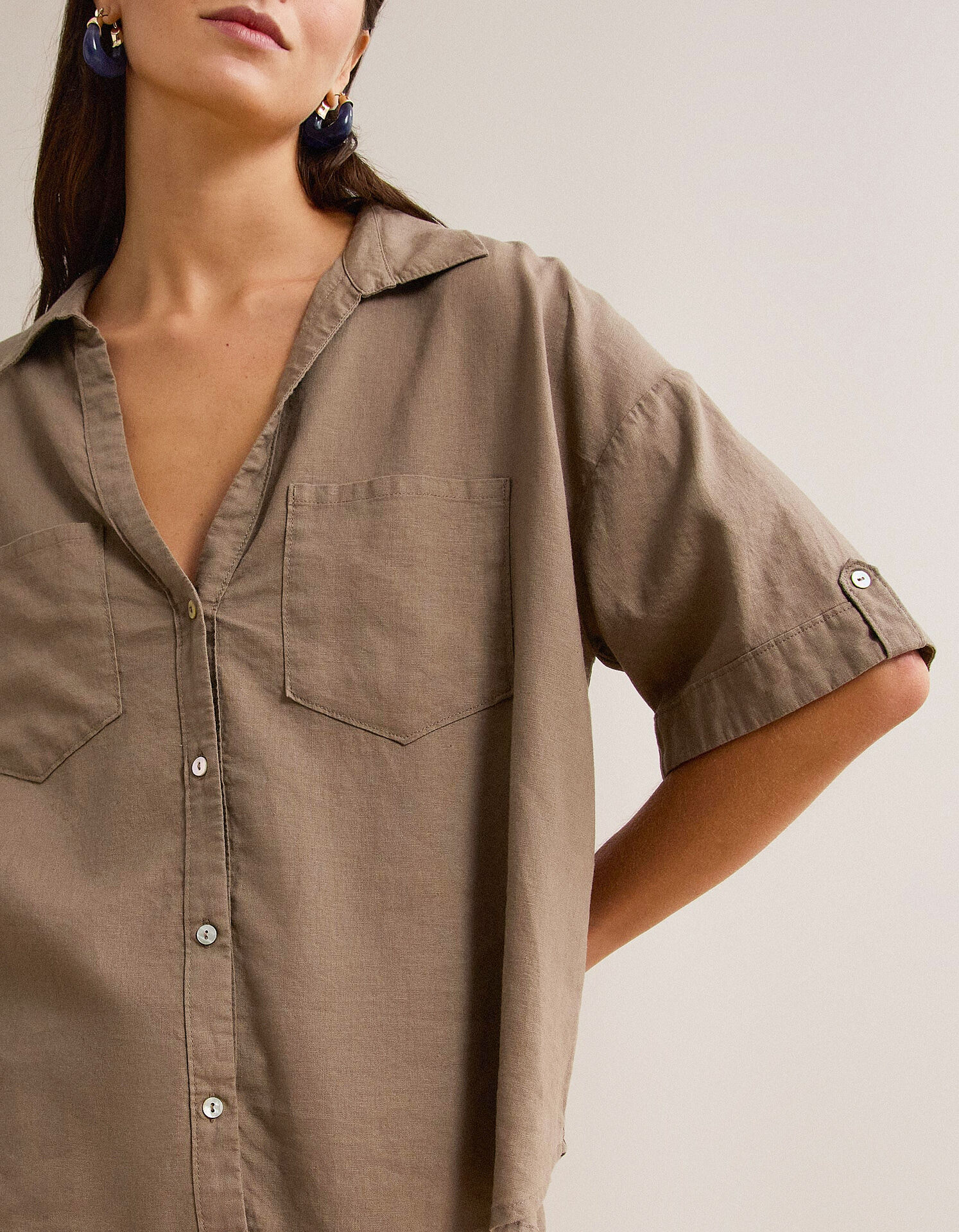 Comprar Online Blusa com linho, Mulher, Bege Escuro
