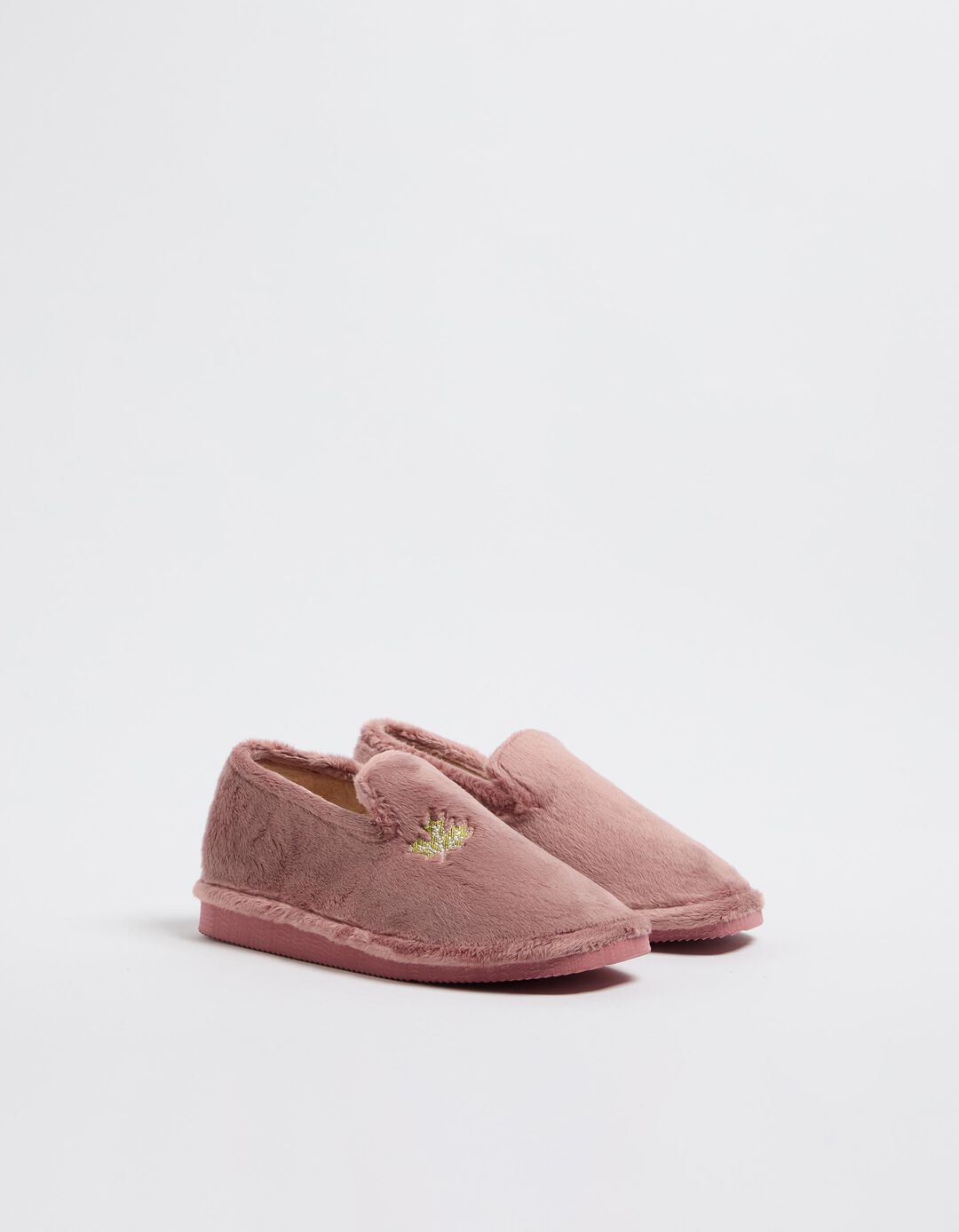 Pantufas Pelo Sintético Bordado, Mulher, Rosa