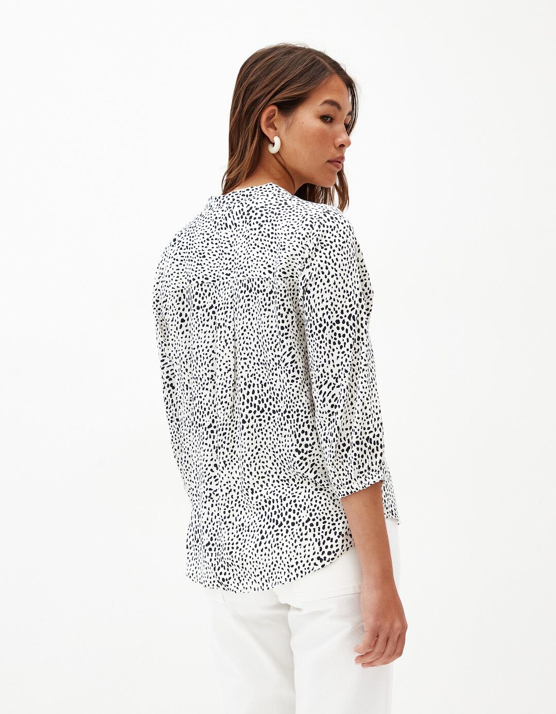 Blusa Estampada Decote em V, Mulher, Preto