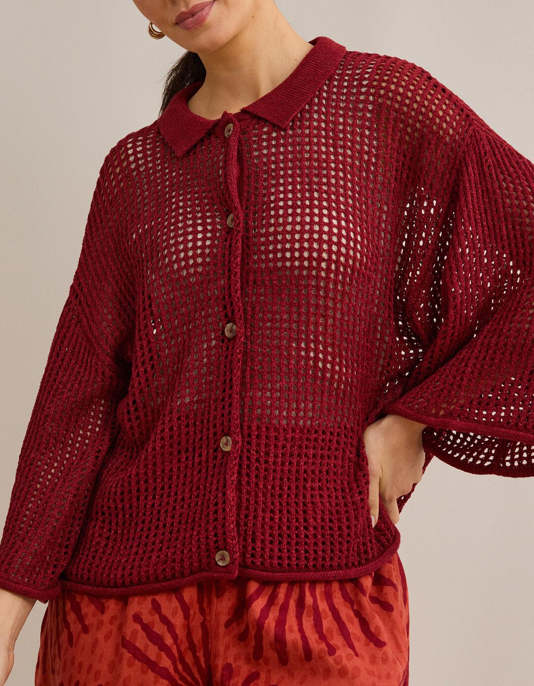Camisa Tricotada, Mulher, Vermelho Escuro