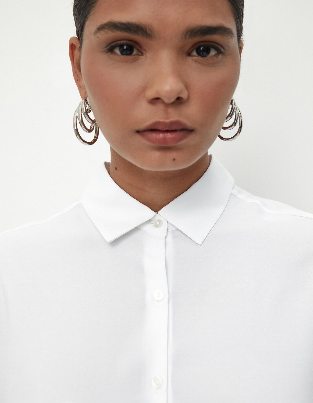 Camisa de Manga Comprida Popelina, Mulher, Branco