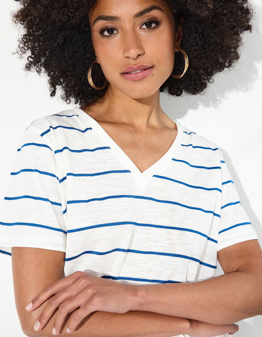 T-shirt Riscas, Mulher, Azul 