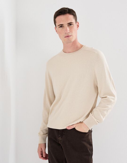 Comprar Online Camisola com Caxemira, Homem, Bege Claro