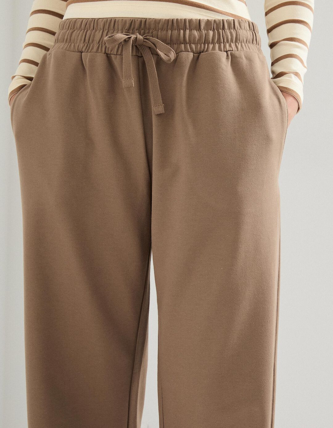Calças Joggers Wide Leg, Mulher, Bege Escuro